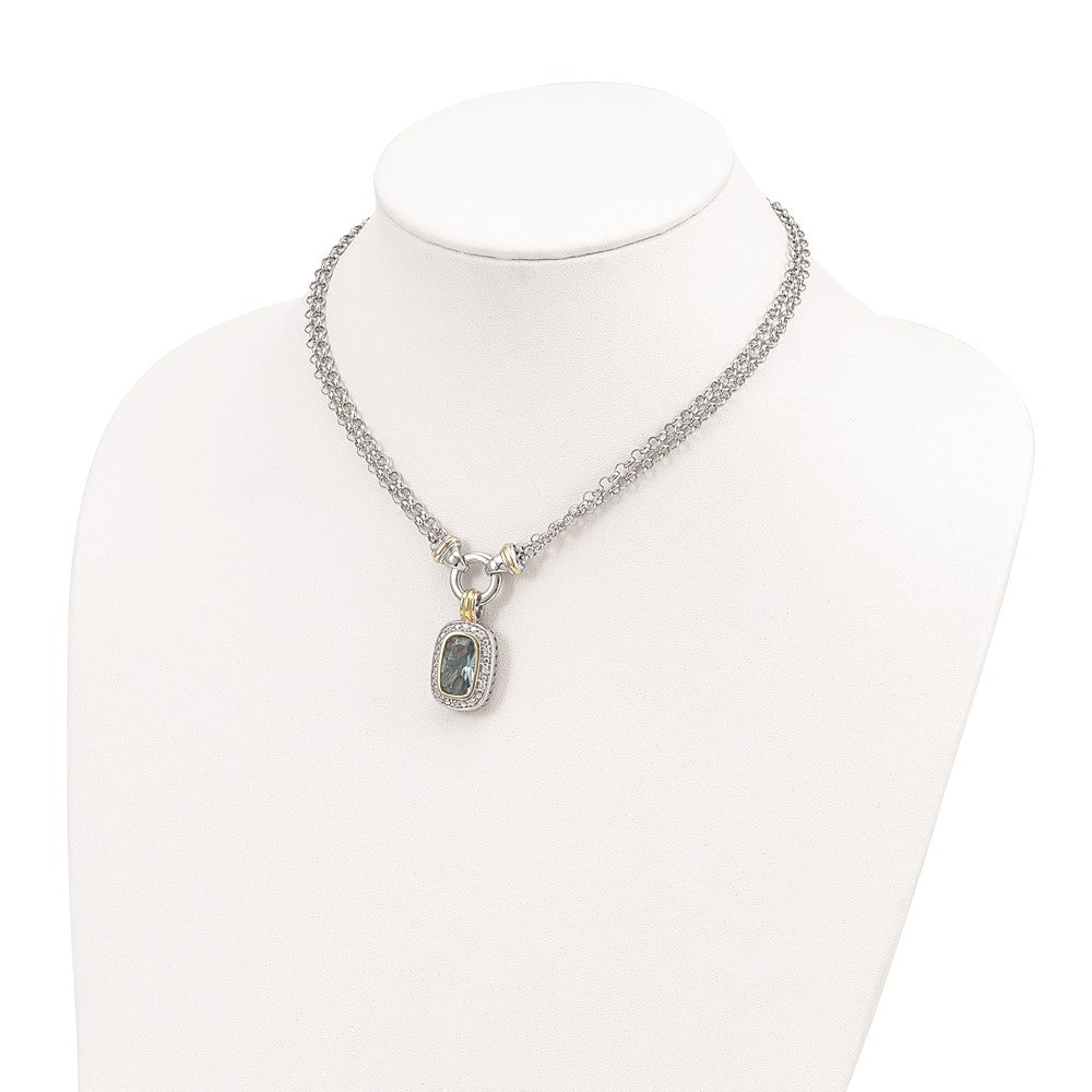 Sterling Silver Flash Gold-plated Clear and Blue CZ 16 inch Necklace 16 Inches