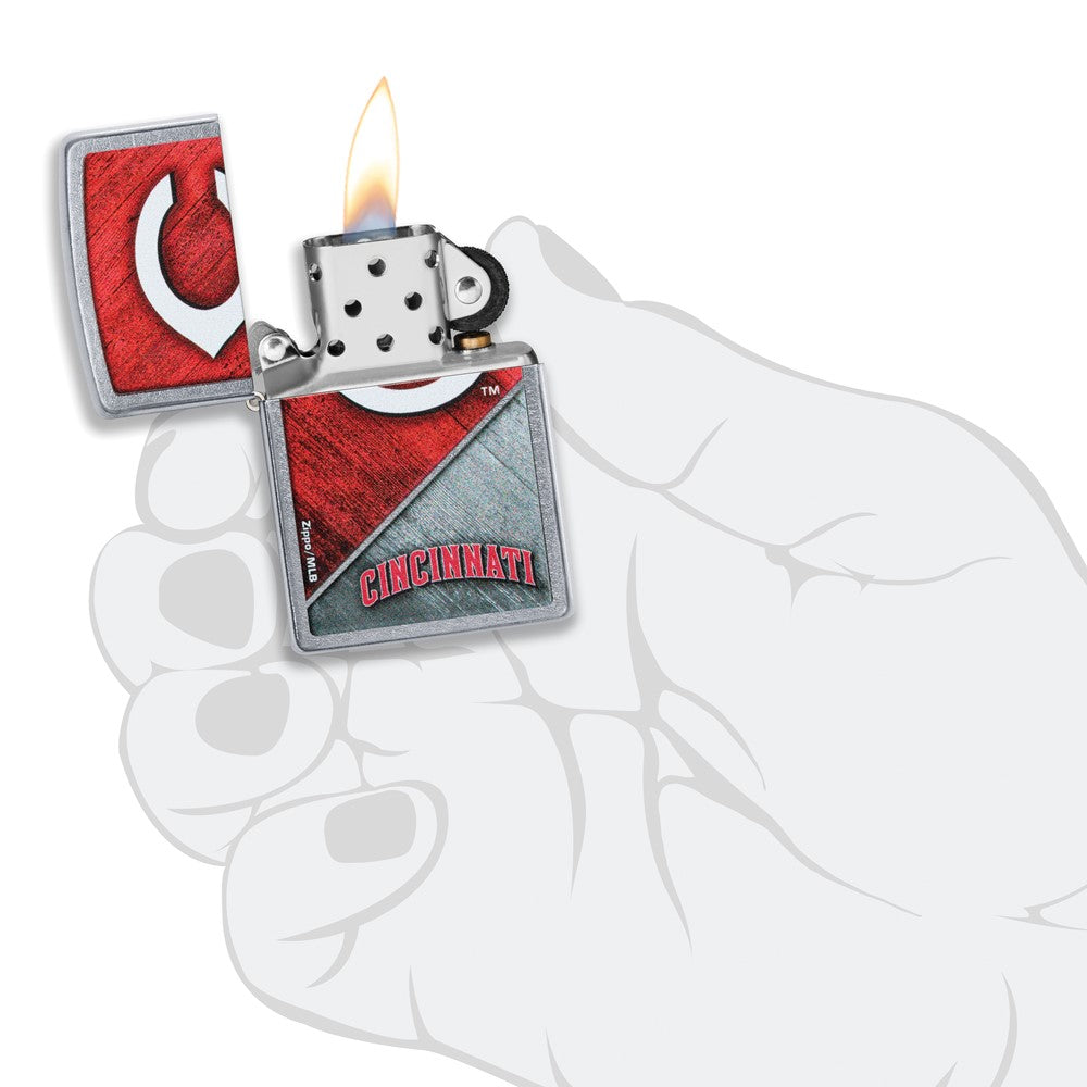 Zippo Street Chrome Cincinnati Reds Color Image MLB Lighter