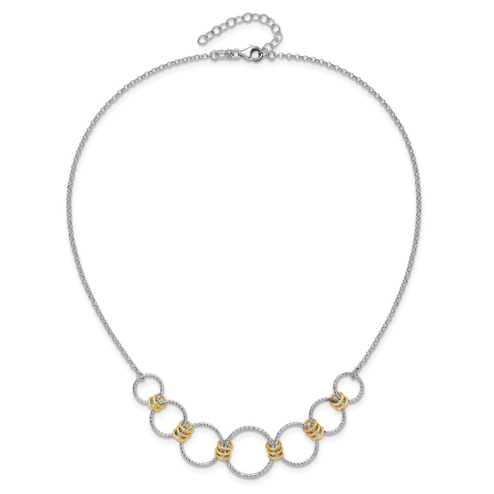 Sterling Silver RH/Gold-plt Dia.-Cut Circles with 2in ext Necklace