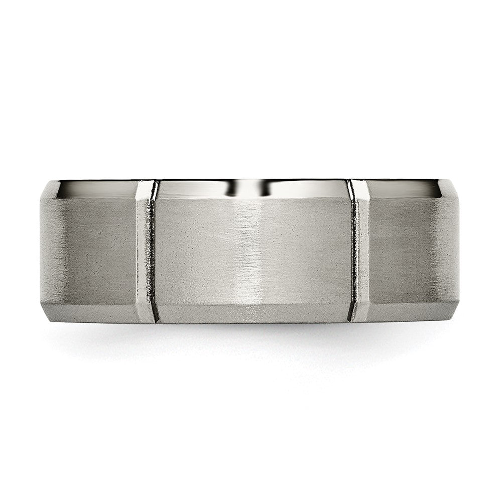 Titanium Brushed and Polished 8mm Grooved Beveled Edge Band Size - 9.5