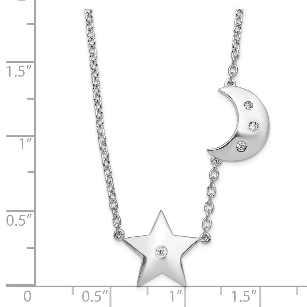 White Ice Sterling Silver Rhodium-plated 18 Inch Diamond Star and Moon Necklace 18 Inches