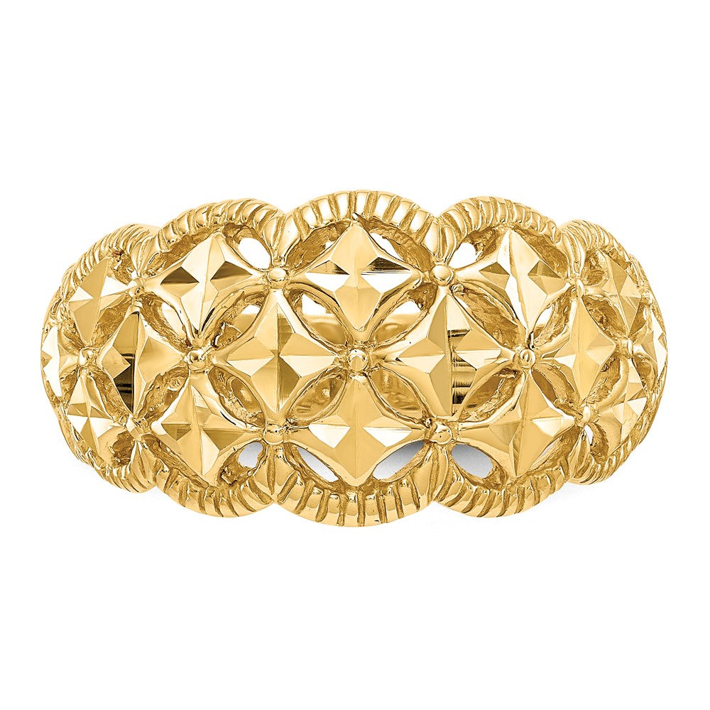 14K Diamond-cut Scalloped Edge Pattern Dome Ring Size 7