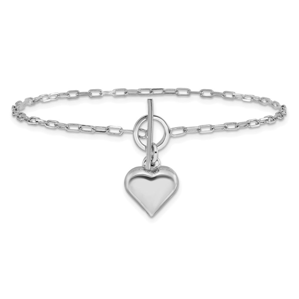 Sterling Silver Rhodium-plated Polished Heart Toggle Bracelet 7.5  inches