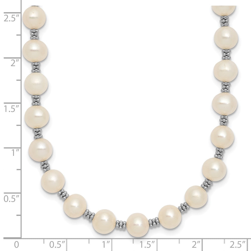 Sterling Silver Rhodium-plated 6-7mm White Round Freshwater Cultured Pearl 16 inch with 2 inch Extension Necklace 16 Inches
