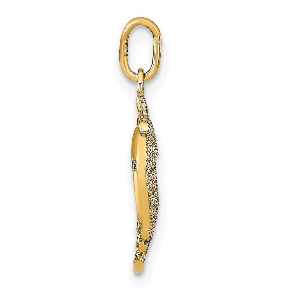 14k w/Rhodium Diamond-cut Textured Heart Charm
