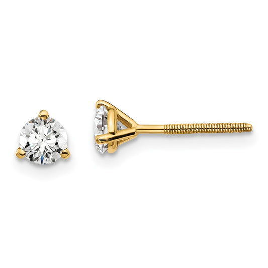 14k Yellow Gold 1/2 ctw Lab Grown Diamond VS/SI+ G+ Round 3 Prong Heavy Wt. Screwback Stud Earrings
