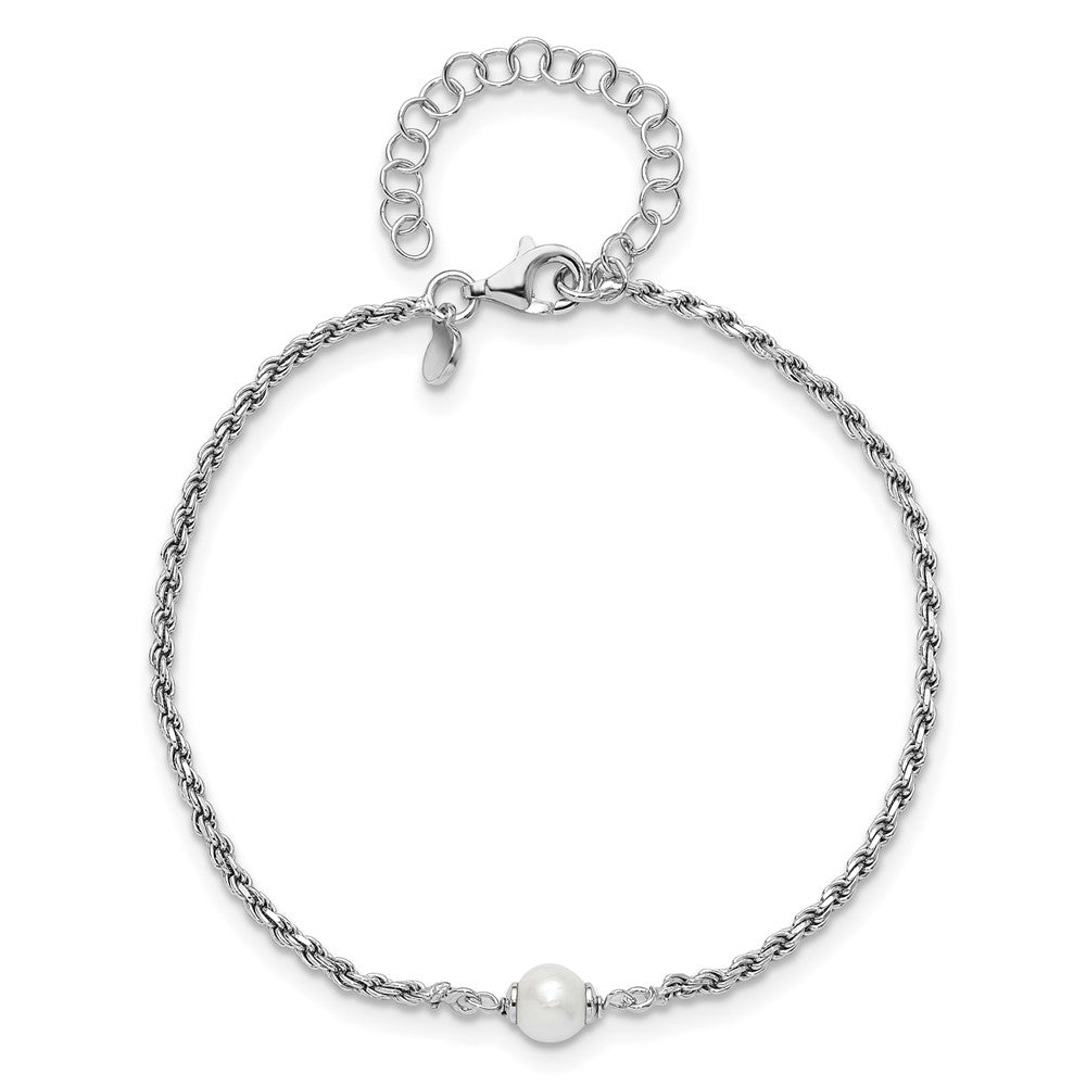 Sterling Silver RH-plt Polished FWC Pearl with 2in ext. Bracelet 9  inches