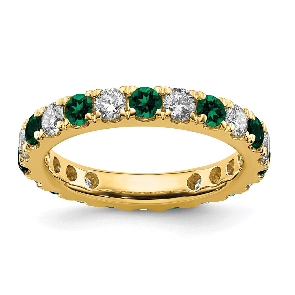 14k 1 carat Lab Grown Diamond VS/SI+ G+ and Lab Created Emerald Size 6 Eternity Band