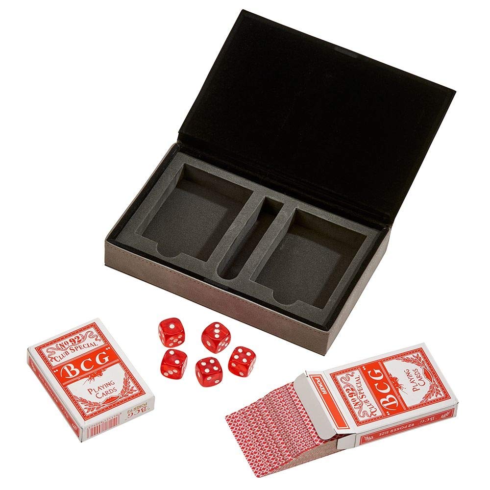 Grey Leatherette 5 Dice and 2 Card Deck Set QGM21731