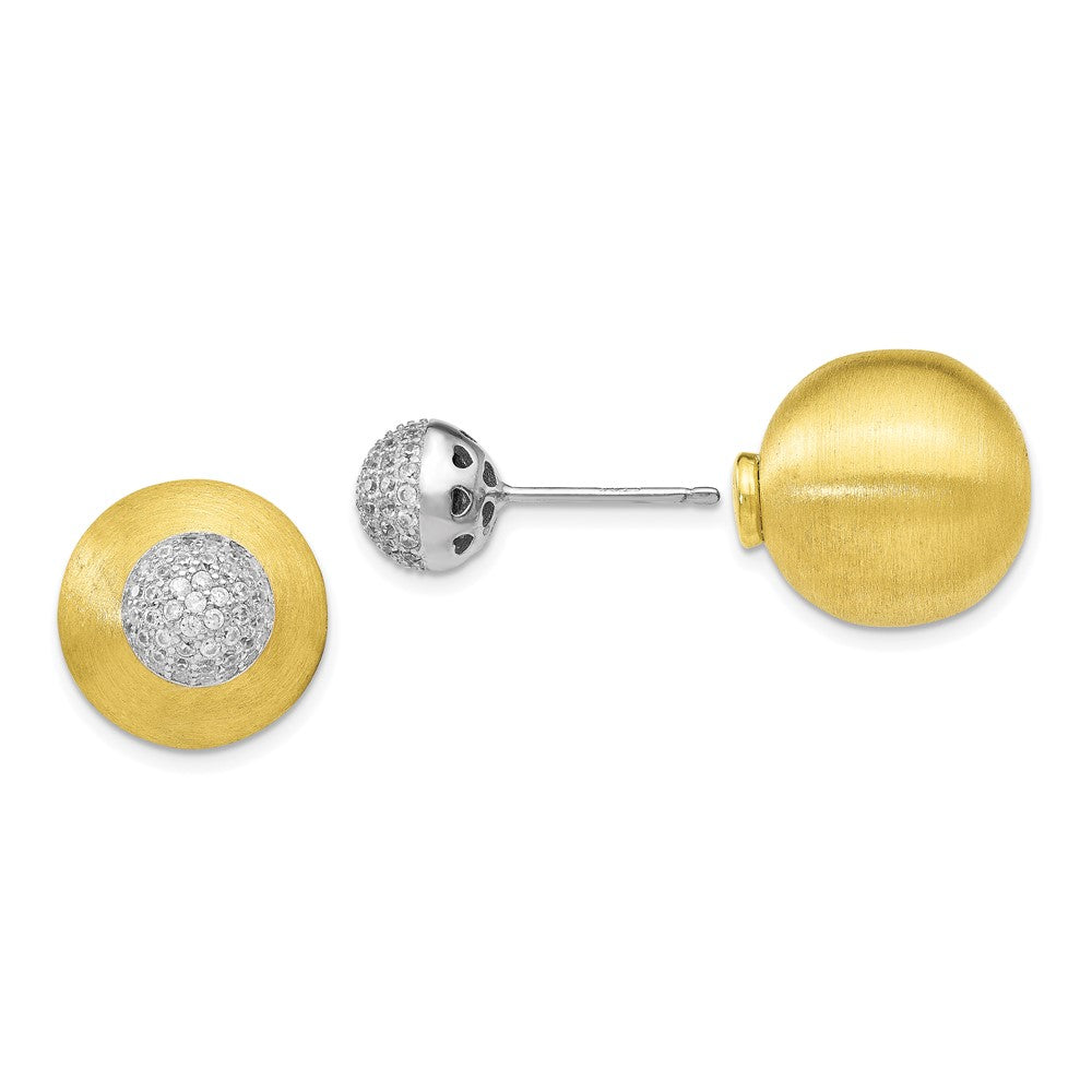 Sterling Silver Gold-tone CZ Front Back Earrings