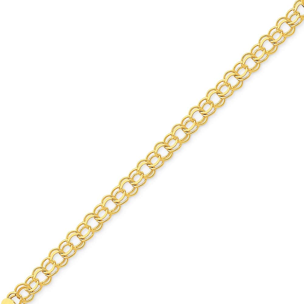 14k 7.5mm Solid Double Link 8 inch Charm Bracelet