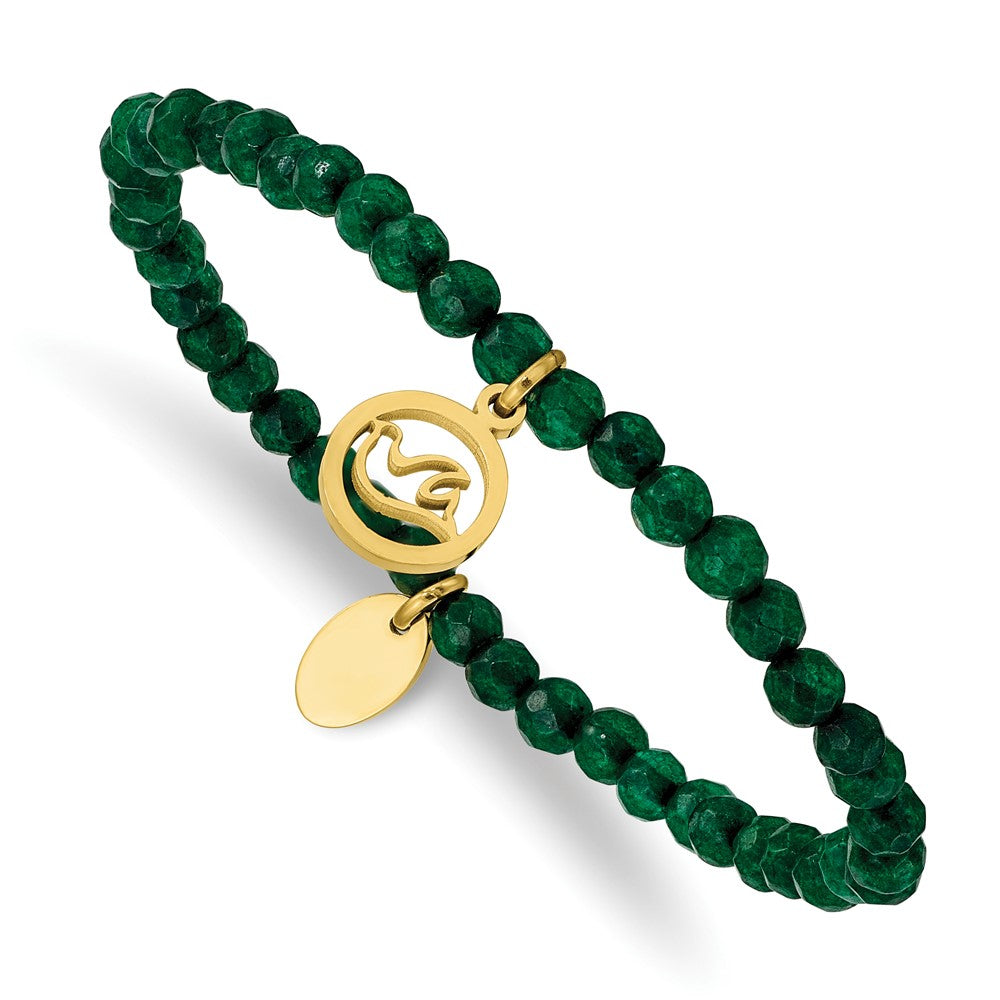 Stainless Steel Polished Yellow IP Dove Green Jad