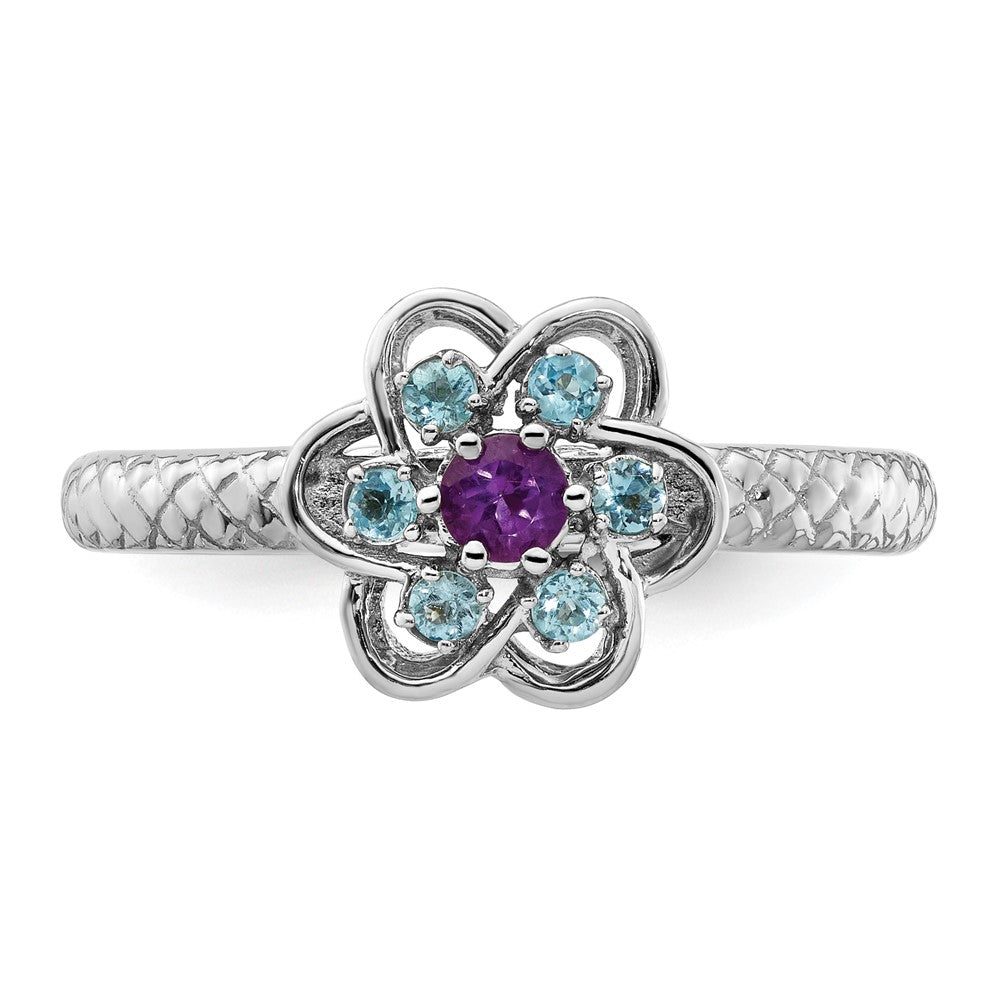 Sterling Silver Stackable Expressions Amethyst & Blue Topaz Stackable Ring Size -7