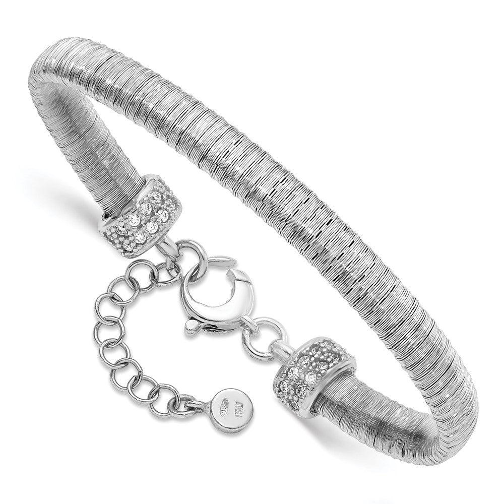 Sterling Silver Rhodium-plated CZ with 1in ext. Bracelet