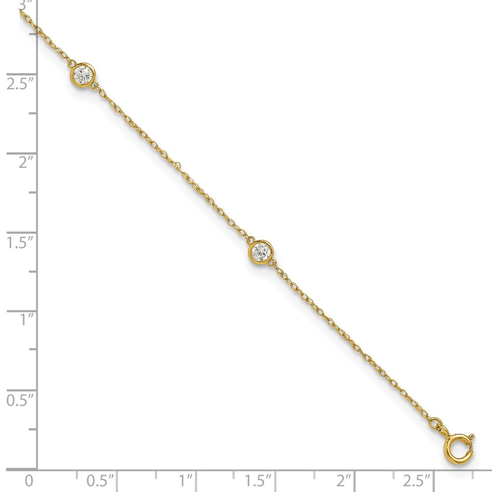 10k Polished Bezel-set CZ 5-Station 10 inch Anklet