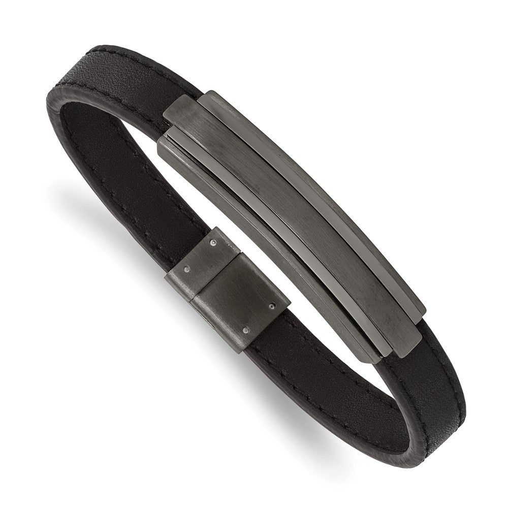Stainless Steel Brushed & Polished GunMetal IP Black Rubber 8.5in Bracelet 8.5 inches