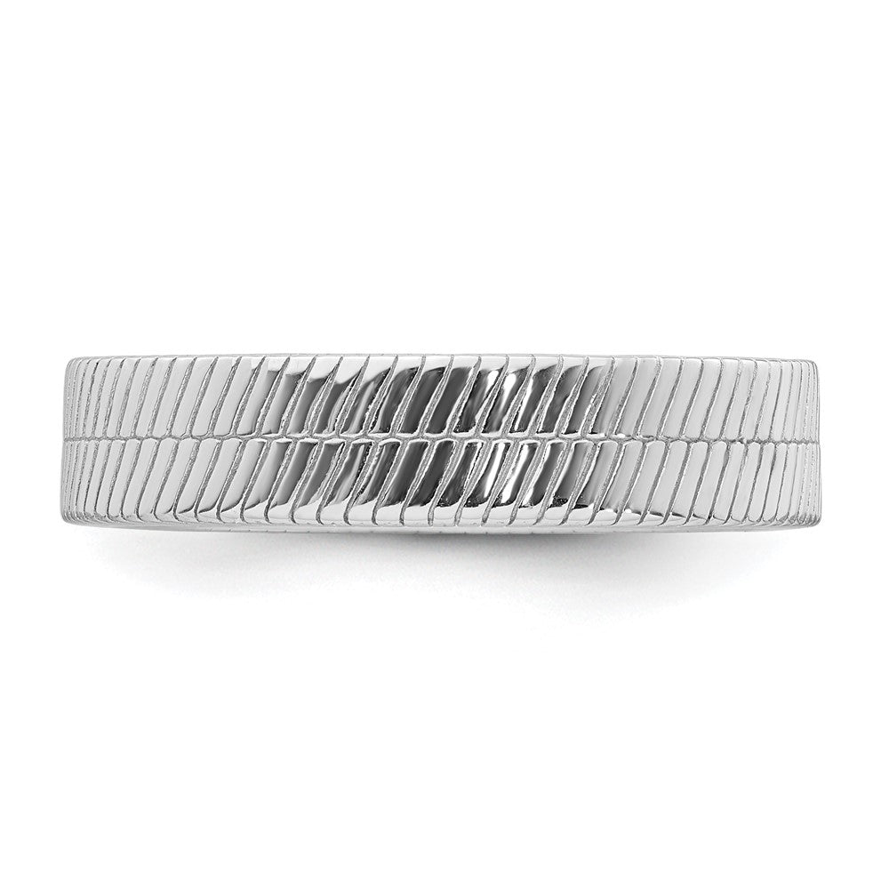 Sterling Silver Rhodium-plated Polished and Textured 5.00mm Band Size 10 Mens Ring