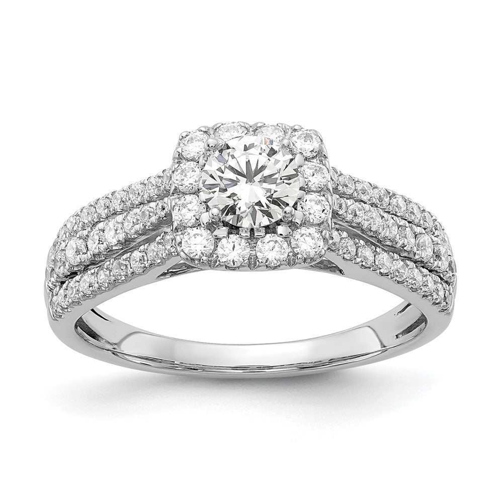 10k White Gold 1 carat Lab Grown Diamond VS/SI+ G+ Round Complete Halo Engagement Ring