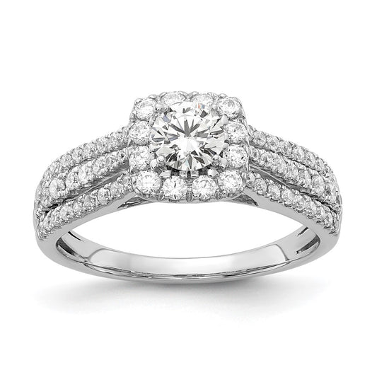 10k White Gold 1 carat Lab Grown Diamond VS/SI+ G+ Round Complete Halo Engagement Ring