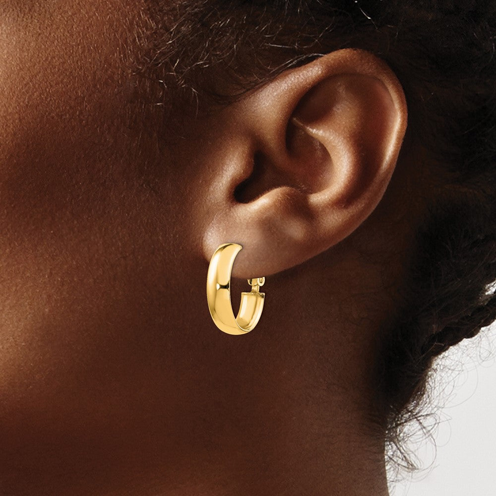 14K 6mm High Polished Oval Omega Hoop Earrings