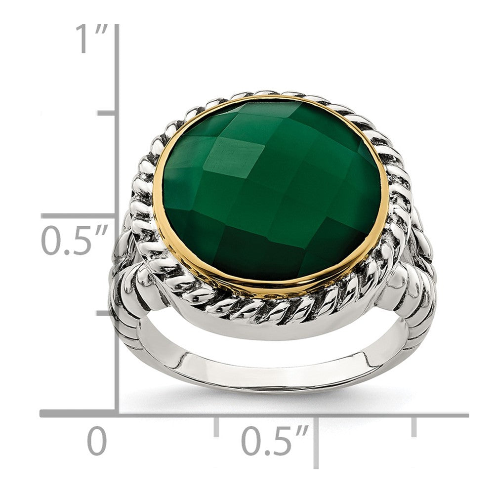 Sterling Silver w/14k Round Green Onyx Ring