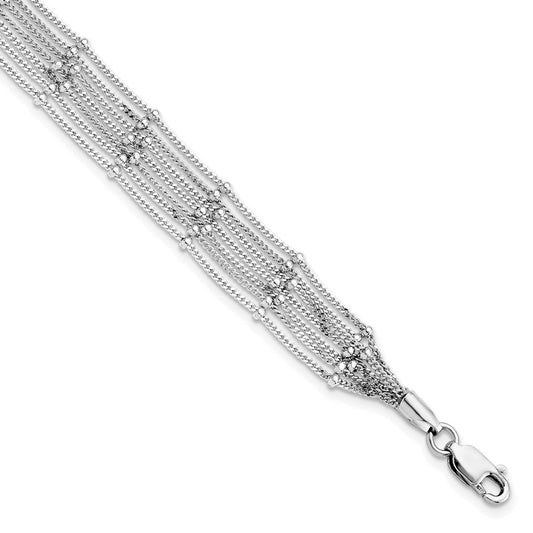 Sterling Silver RH-plated Seven Strand Beaded Bracelet 7.5  inches