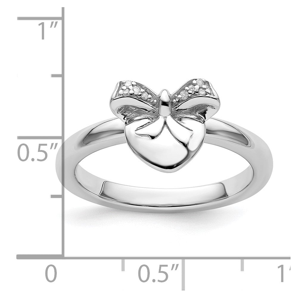 Sterling Silver Stackable Expressions Heart with Bow Diamond Ring Size -5