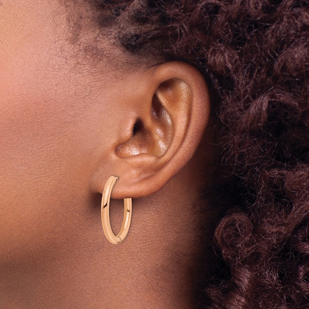 Stainless Steel Polished Rose IP-plated 3mm Hinged Hoop Earrings