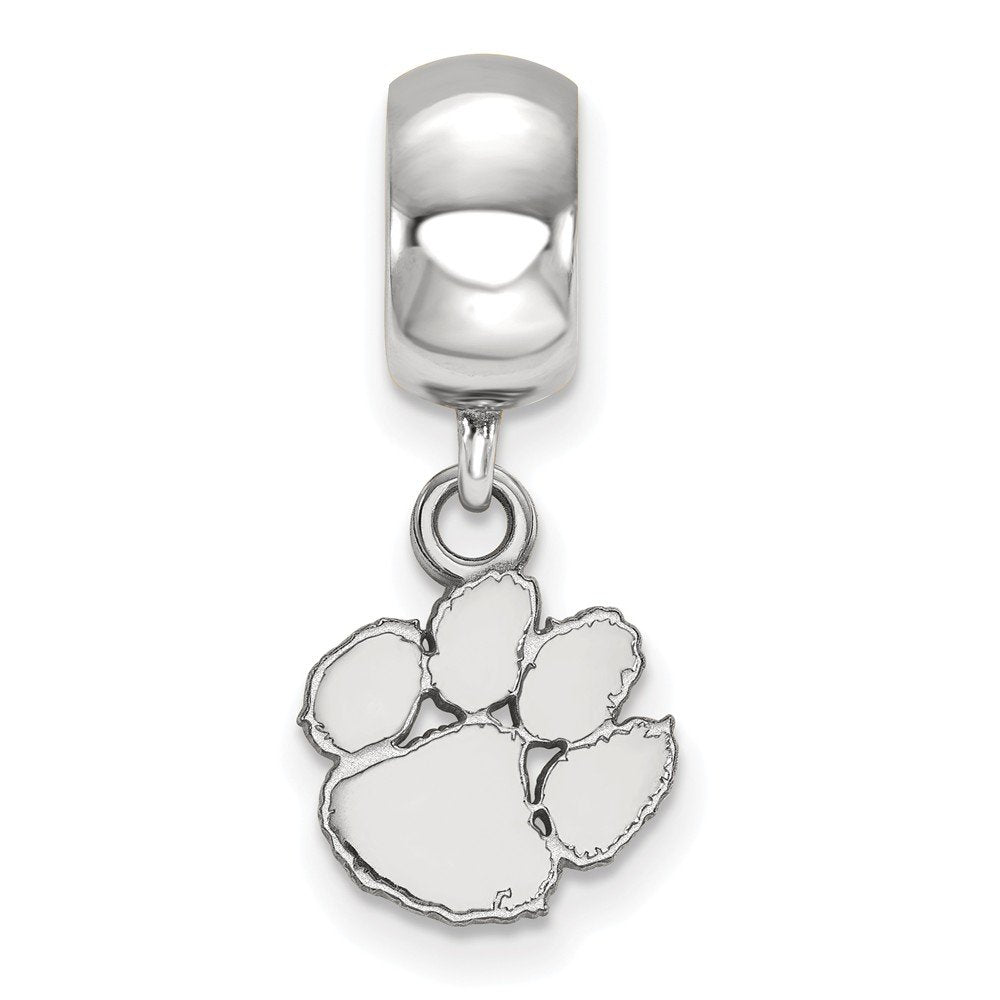 Sterling Silver Rhodium-plated LogoArt Clemson University Tiger Paw Extra Small Dangle Bead Charm