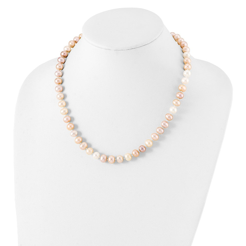 Sterling Silver Rhodium-plated 8-9mm Multi-color Near-Round Freshwater Cultured Pearl 20 inch Necklace 20 Inches