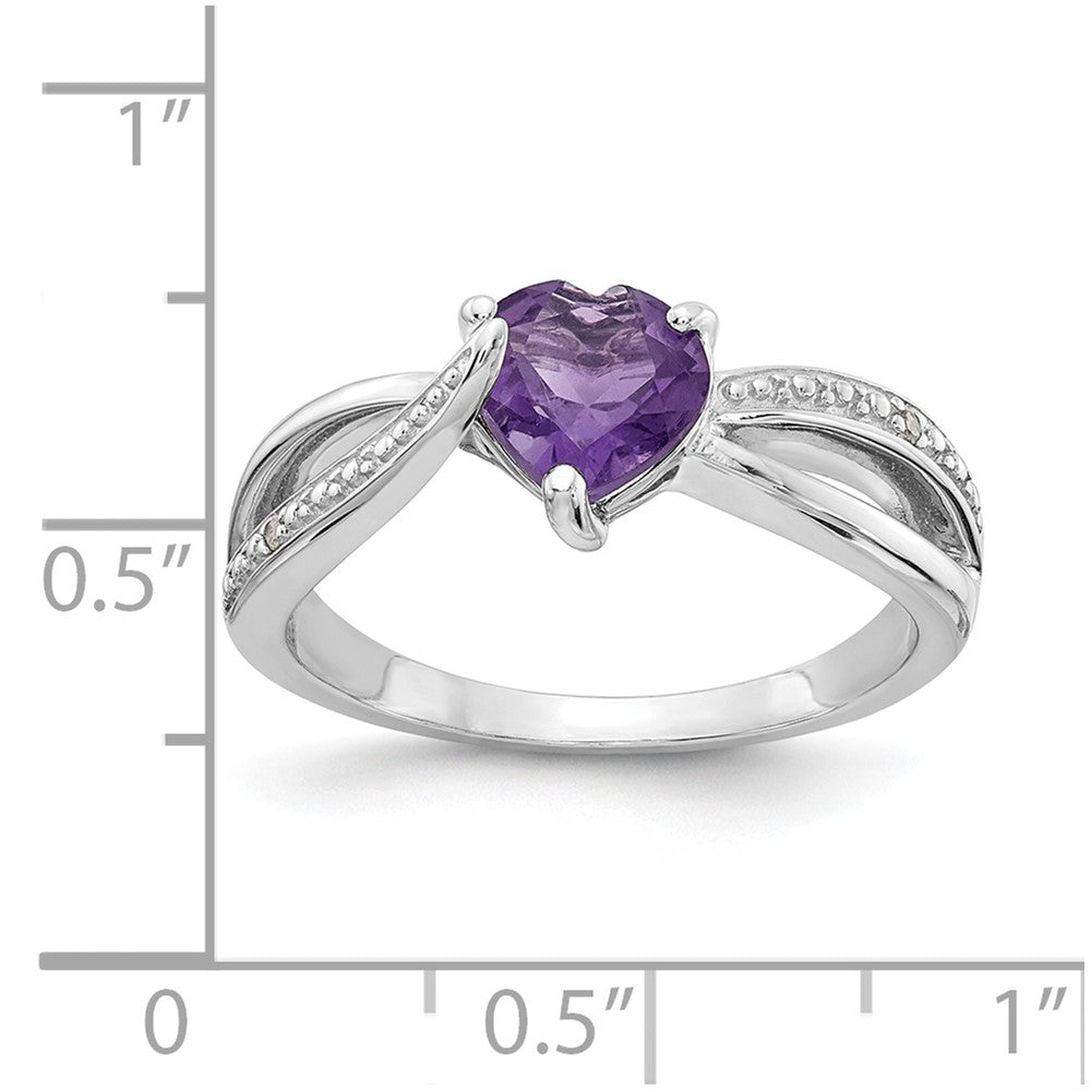 Sterling Silver Heart Shaped Amethyst & Diamond Ring