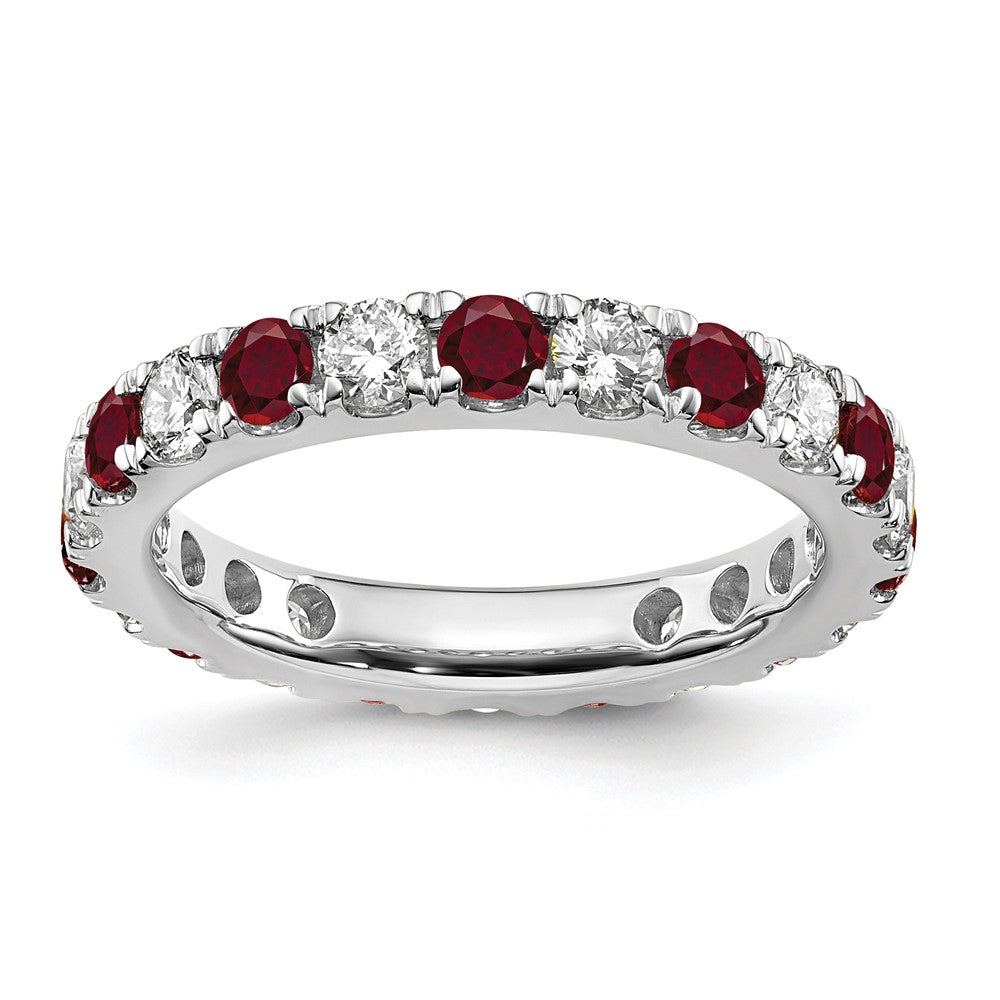 14k White Gold 1 carat Lab Grown Diamond VS/SI+ G+ and Lab Created Ruby Size 4 Eternity Band