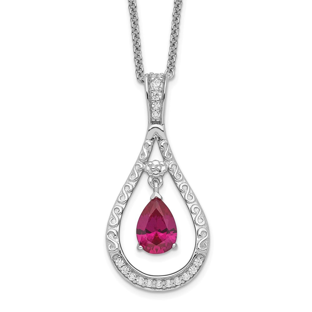Sentimental Expressions Sterling Silver Rhodium-plated July CZ Stone Never Forget Tear 18in Birthstone Necklace 18 Inches
