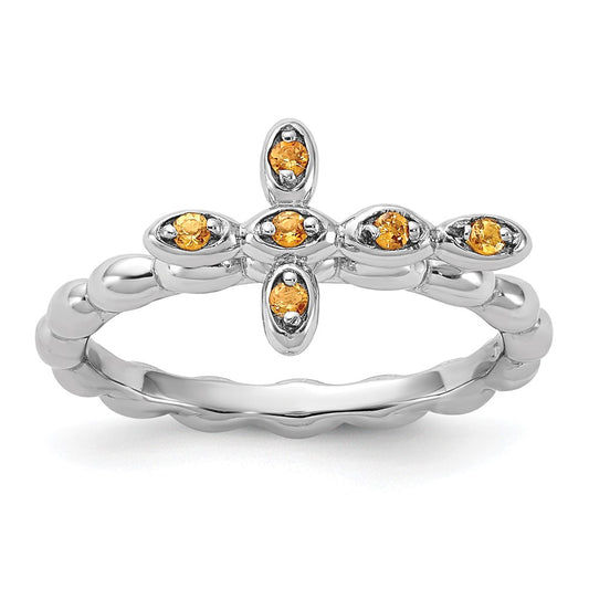 Sterling Silver Stackable Expressions Rhodium-plated Citrine Cross Ring Size -8