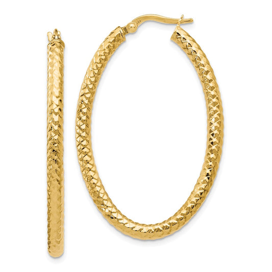 14K ForeverLite Polished and Textured Oval Hoop Earrings