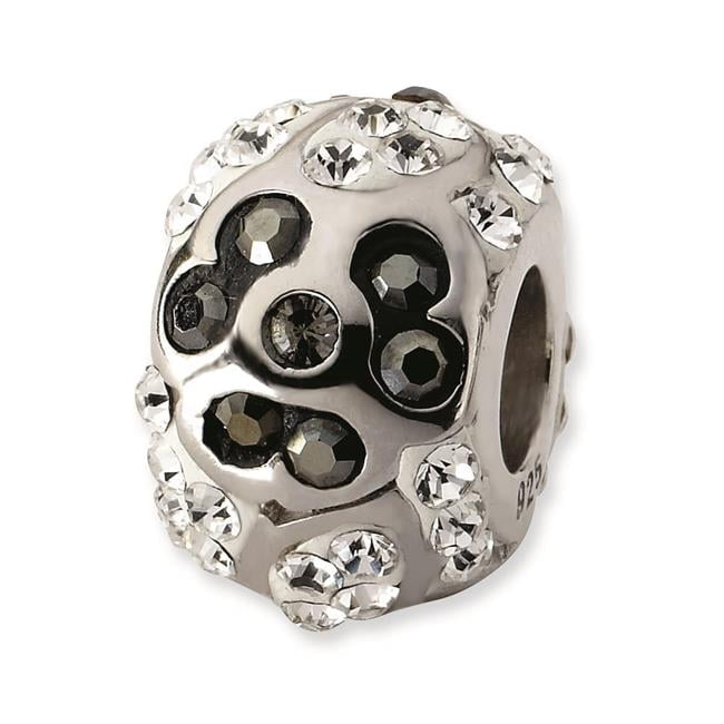 Sterling Silver White & Black Crystal Flower Bead