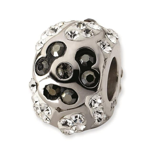 Sterling Silver White & Black Crystal Flower Bead