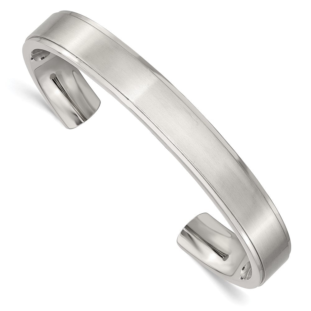 Stainless Steel Brushed and Polished Ridged Edge Bangle 7 inches