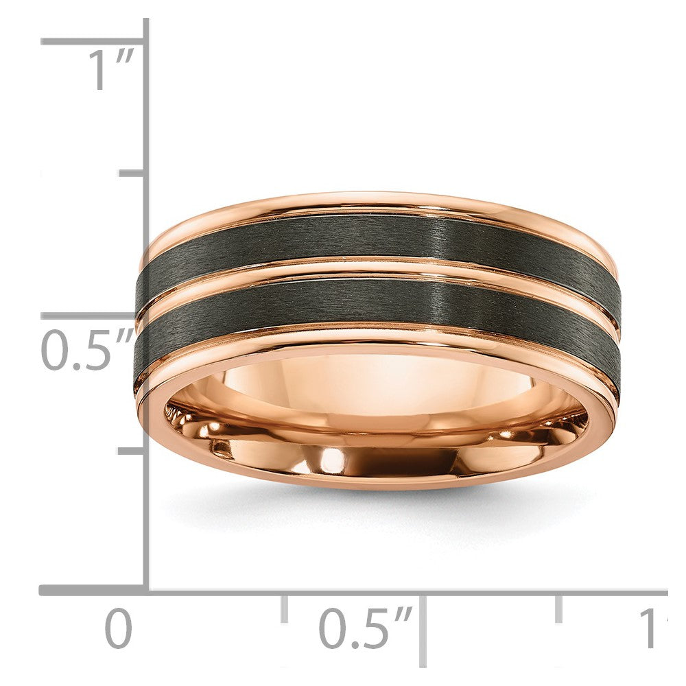 Black Zirconium Brushed and Polished Rose IP-plated 8mm Band Size - 8
