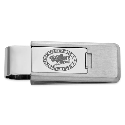 Kelly Waters Stainless Steel Lasered St. Christopher Flip Money Clip