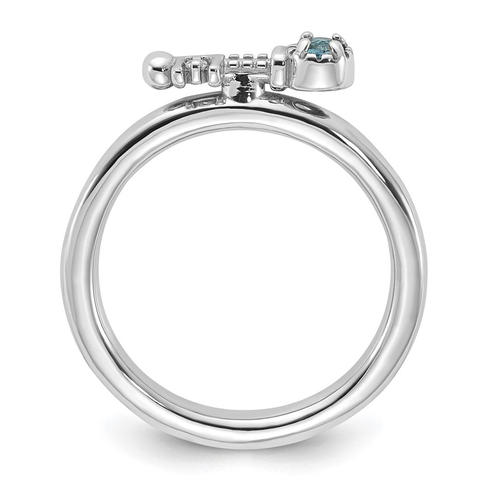 Sterling Silver Stackable Expressions Rhodium-plated Blue and White Topaz Key Ring Size -5