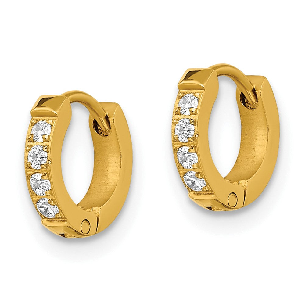 Stainless Steel Polished Yellow IP Preciosa Crystal Hinged Hoop Earrings