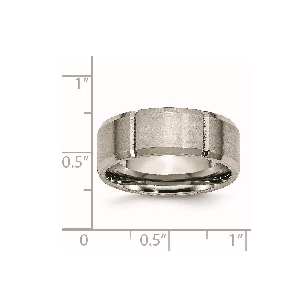 Titanium Brushed and Polished 8mm Grooved Beveled Edge Band Size - 8