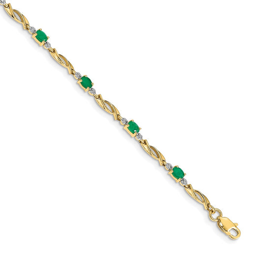 14k Diamond and Oval Emerald Bracelet 7.5  inches