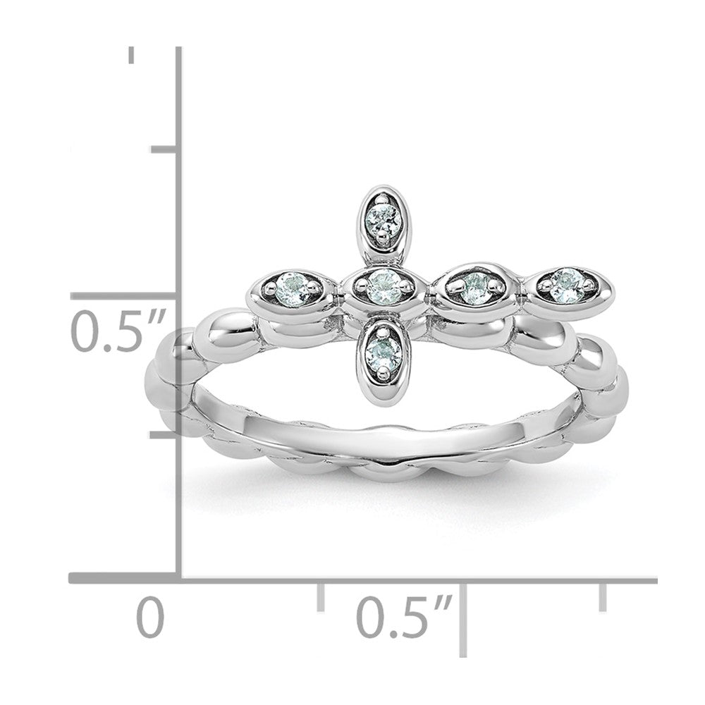 Sterling Silver Stackable Expressions Rhodium-plated Aquamarine Cross Ring Size -8