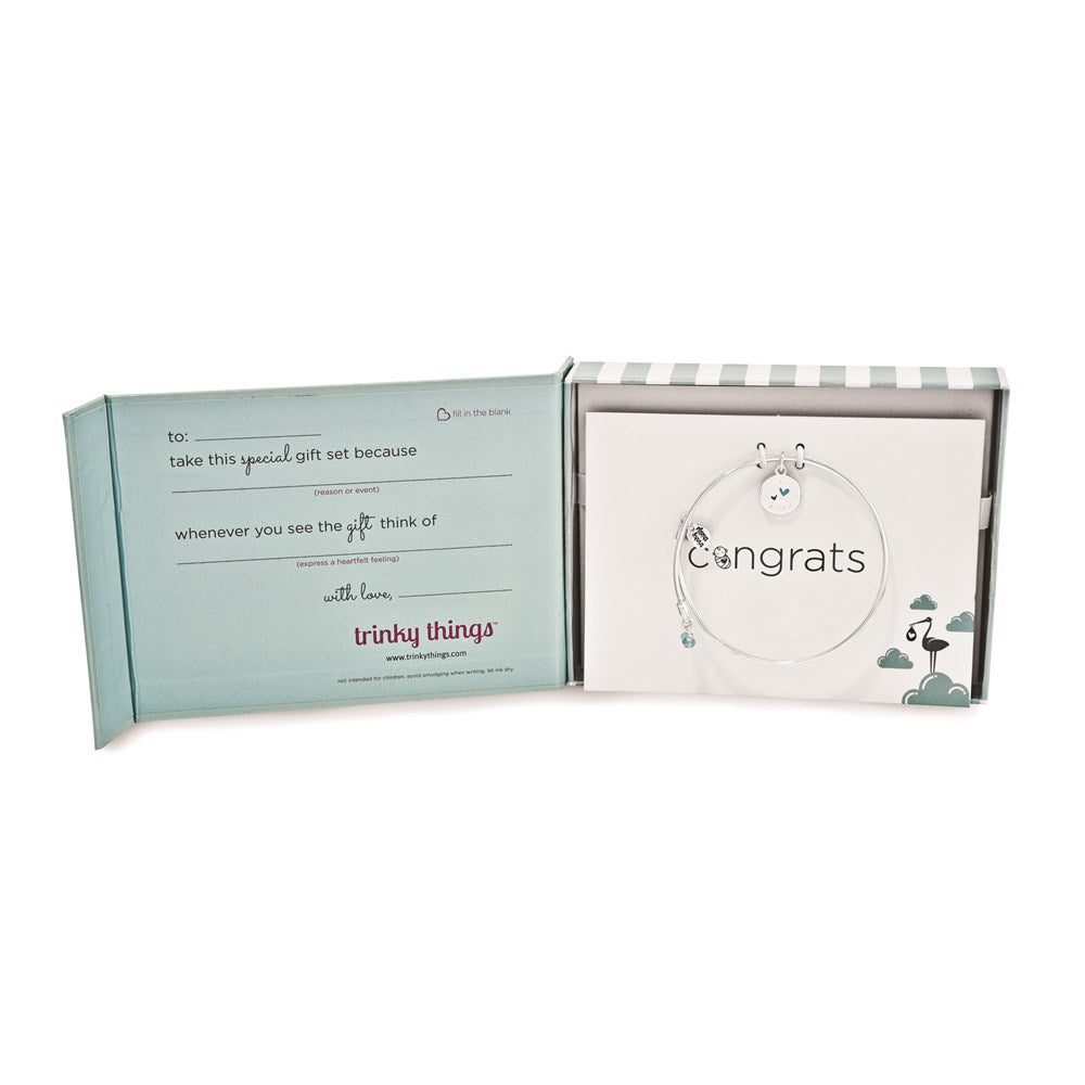 Silver-tone Trinky Things Congrats Blue Stork Bracelet/Card