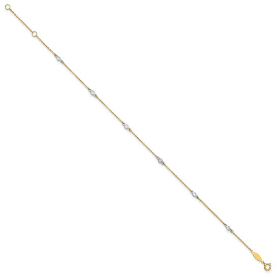 10k Two-tone CZ 9in Plus 1in ext. Anklet