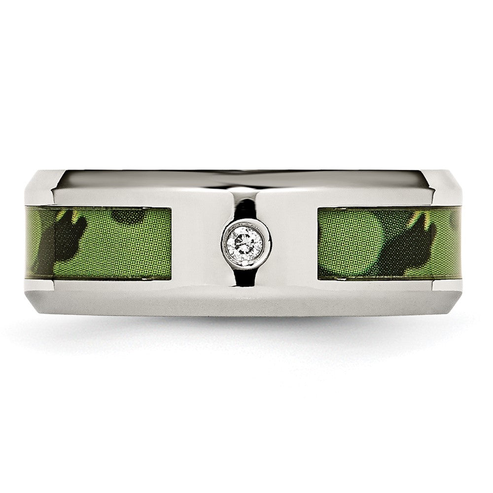 Stainless Steel Polished Camouflage .03ct Diamond 8mm Band Size - 8
