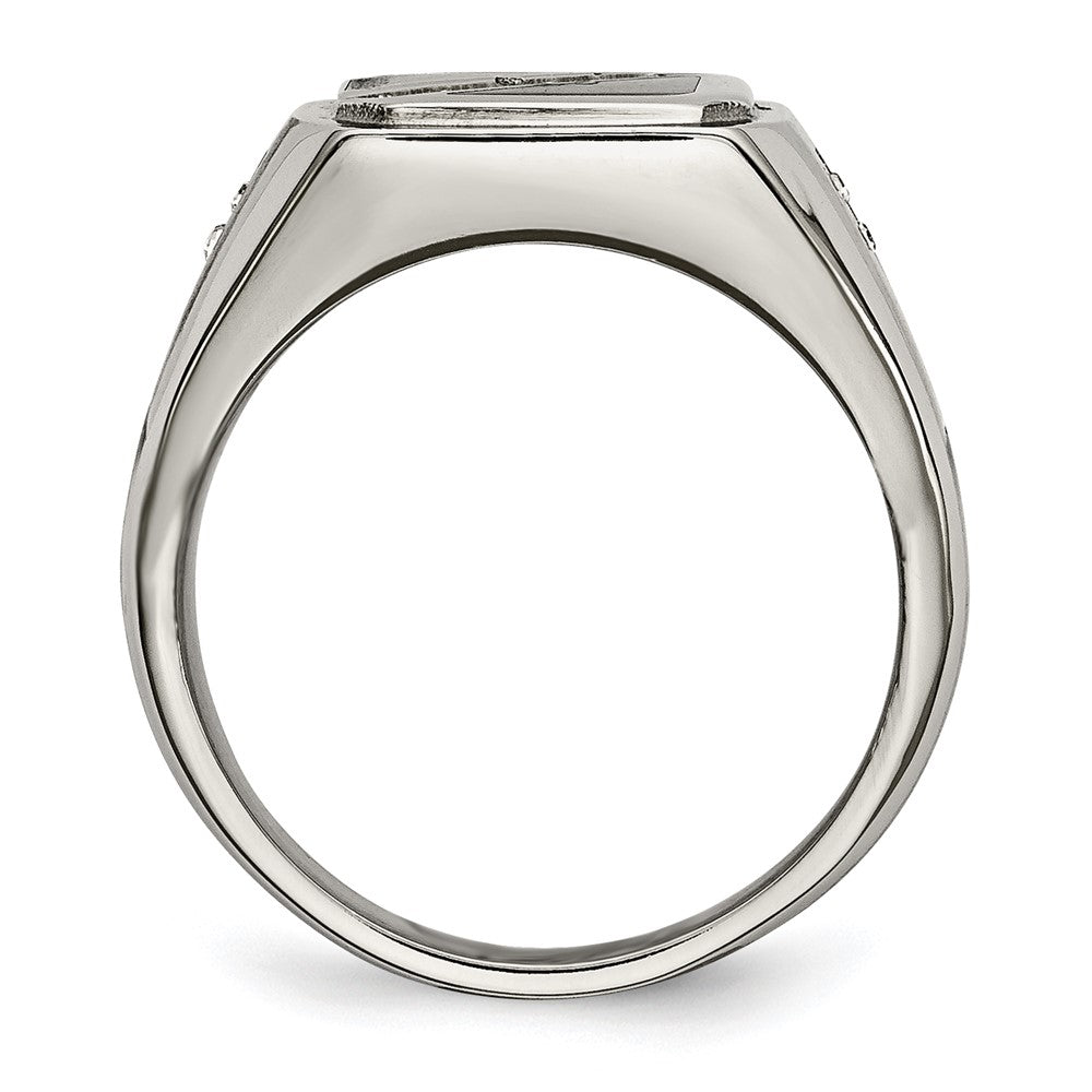 Stainless Steel Brushed and Polished w/Black Enamel CZ Ring Size - 11