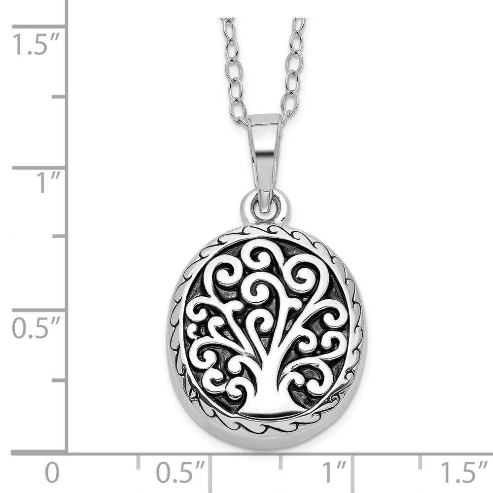 Sentimental Expressions Sterling Silver Rhodium-plated Antiqued Tree of Life Ash Holder 18 Inch Necklace 18 Inches